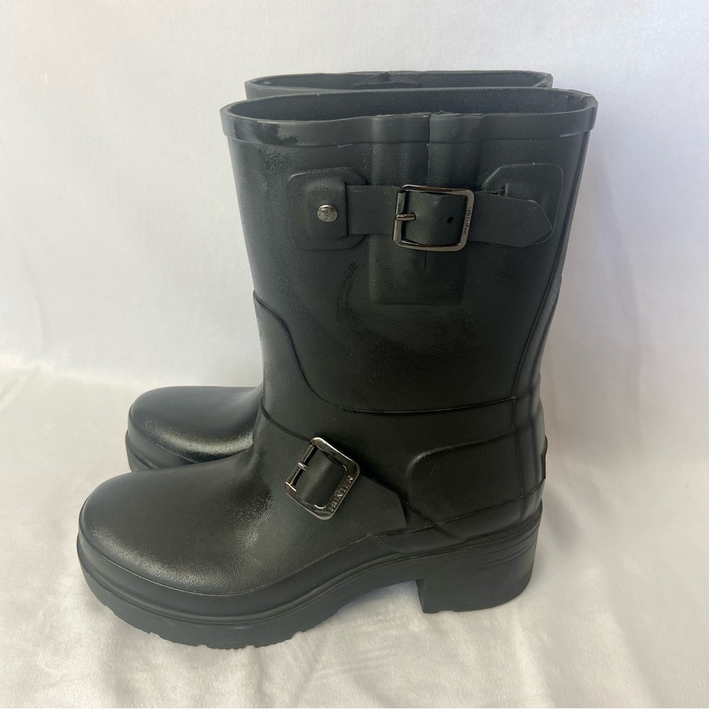 Hunter Original Rubber Biker Rain Boots - Black Size 6 - Picture 11 of 16